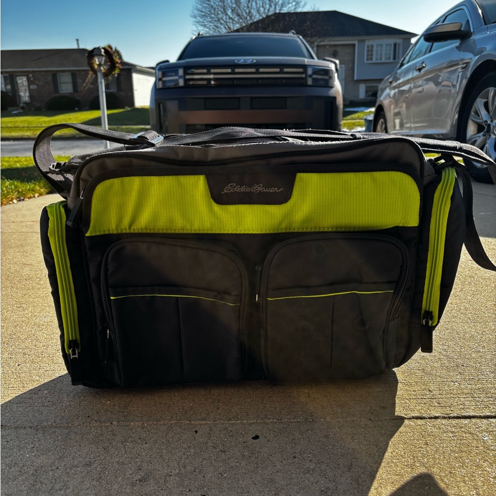 Eddie Bauer Men's Black and Neon Yellow Diaper Bag